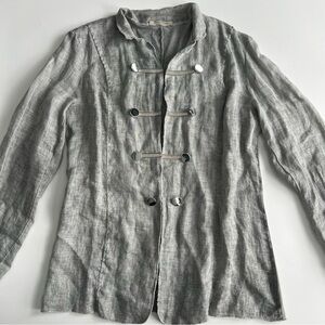 Gigi Moda Women Gray Military Open Blazer Jacket Silver Rhinestone Made in Italy